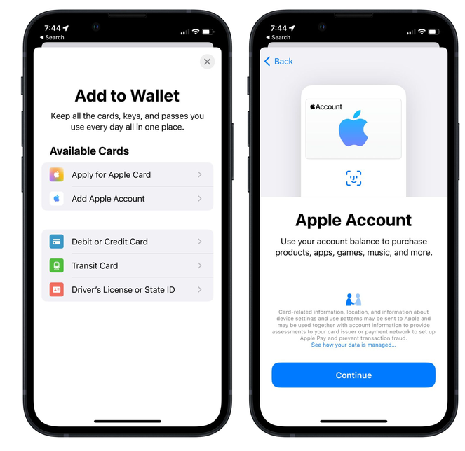镇平苹果手机维修分享iOS 15.5钱包App如何添加 Apple 账户 